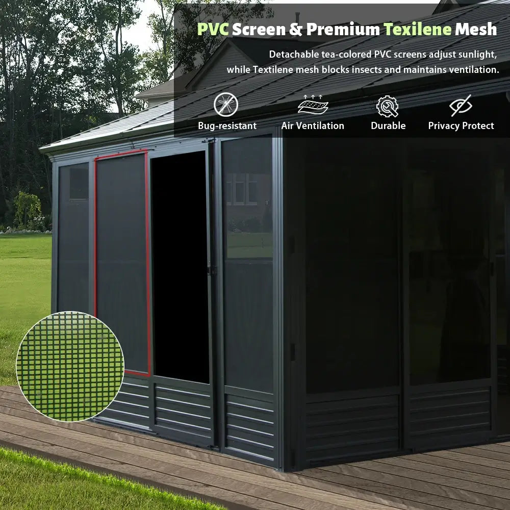 11'×21' Hardtop Sunroom & Gazebo - Front and Side Doors