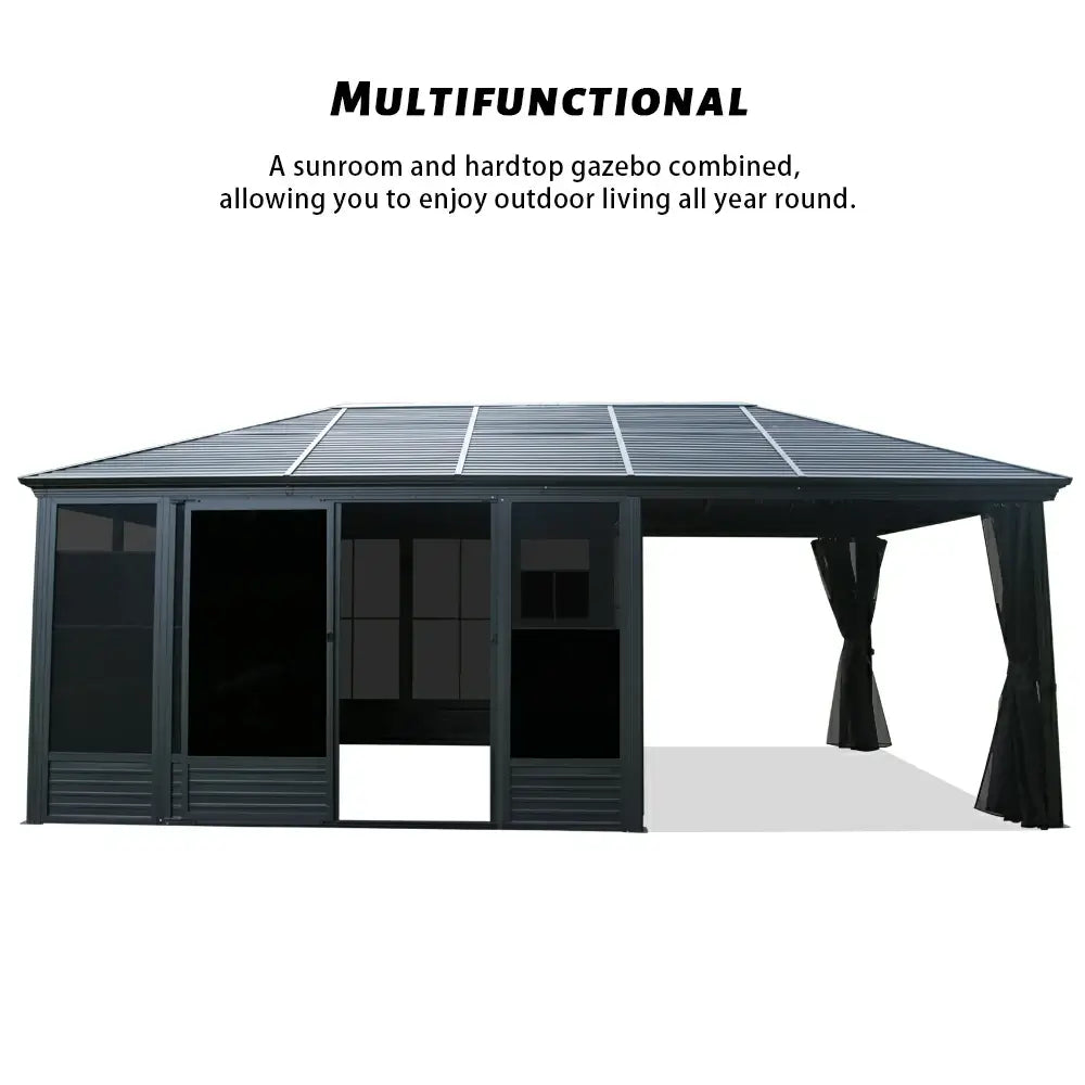 11'×21' Hardtop Sunroom & Gazebo - Front and Side Doors