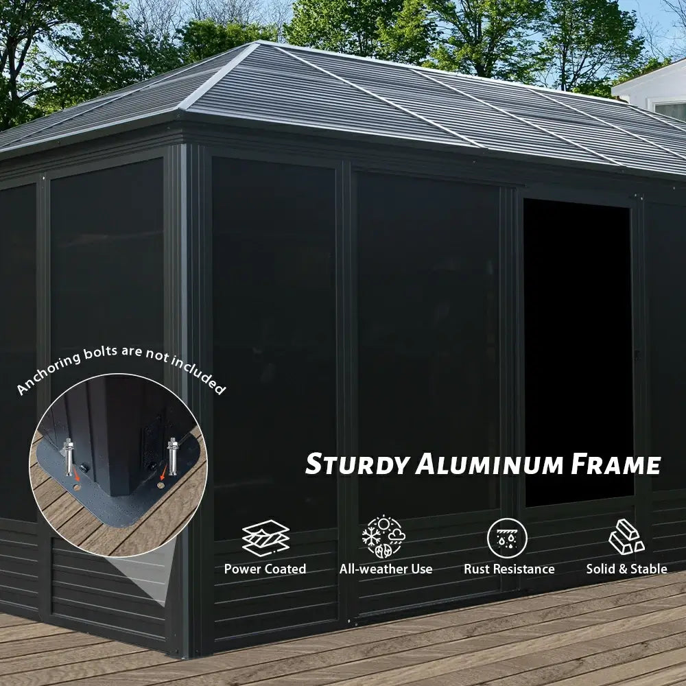 11'×21' Hardtop Sunroom & Gazebo - Front and Side Doors