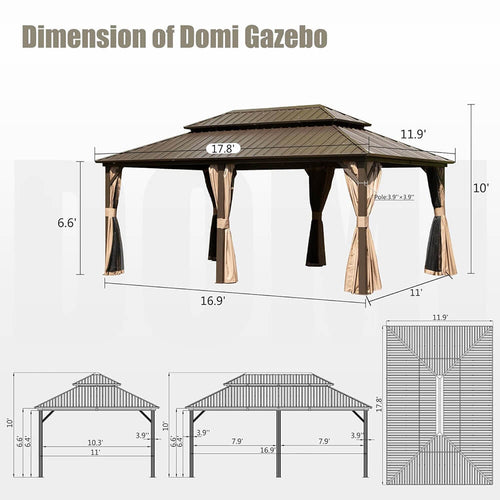 Domi Outdoor Living Hardtop Gazebo, Aluminum Metal Gazebo with ...