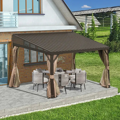 Domi Outdoor Living Wall-Mounted Hardtop Gazebo With Drainage Gutters ...