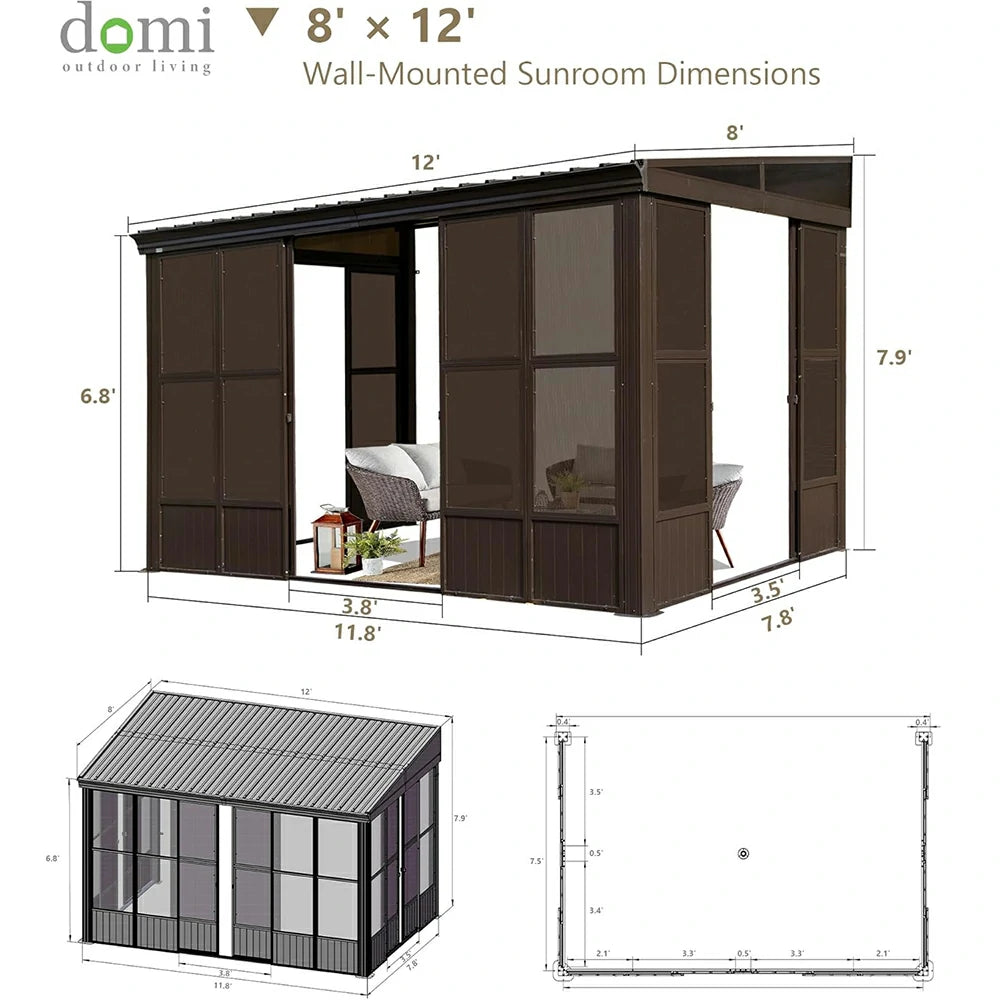 Domi Outdoor Living wall mounted sunroom#size_8' x 12'