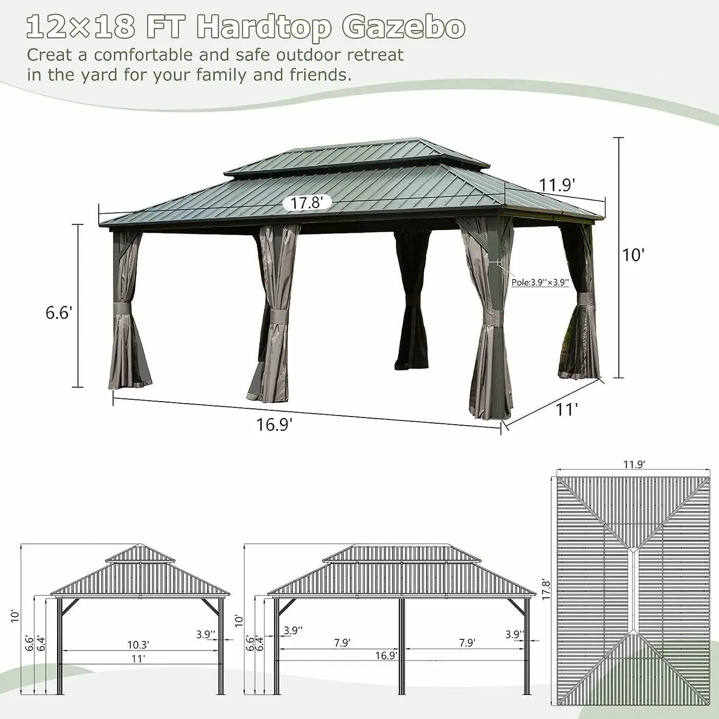 Domi Outdoor Living Hardtop Gazebo, Aluminum Metal Gazebo with ...