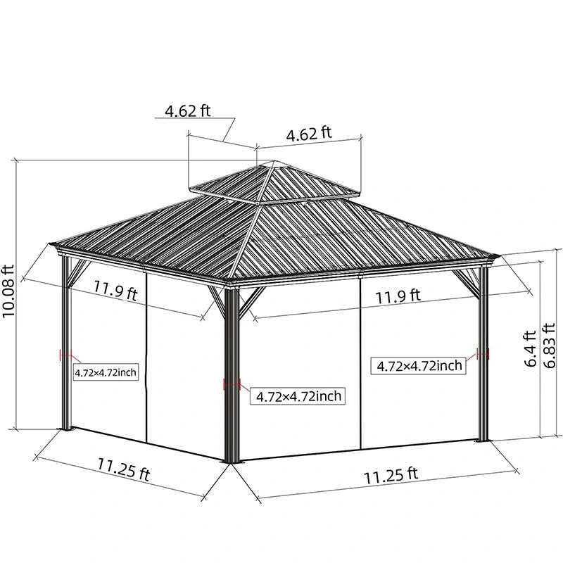 Domi Outdoor Living Double Canopy Hardtop Gazebo Brown Aluminum Yard ...